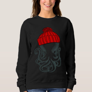 Octopus Wearing a Beanie Stocking Hat Graphic Sweatshirt