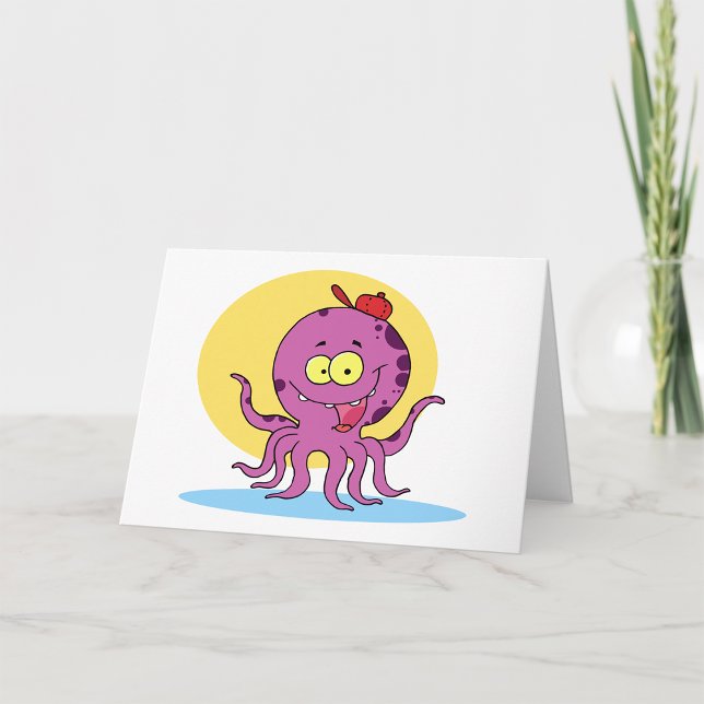 Octopus Wearing A Red Ball Cap Greeting Cards (Creator Uploaded)