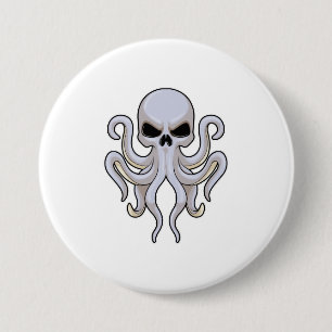 Octopus with 8 Arms & Skull 7.5 Cm Round Badge