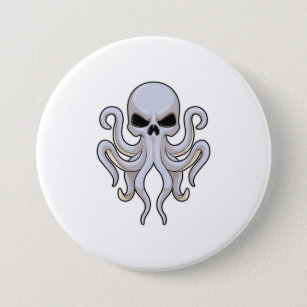 Octopus with 8 Arms & Skull 7.5 Cm Round Badge
