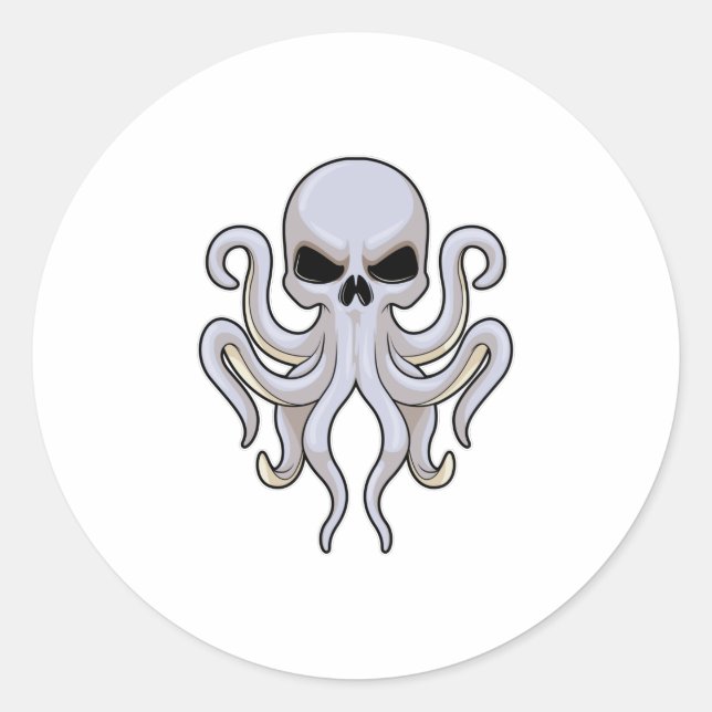 Octopus with 8 Arms & Skull Classic Round Sticker (Front)