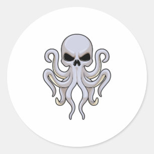 Octopus with 8 Arms & Skull Classic Round Sticker