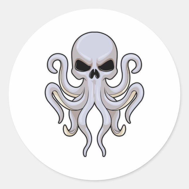 Octopus with 8 Arms & Skull Classic Round Sticker (Front)