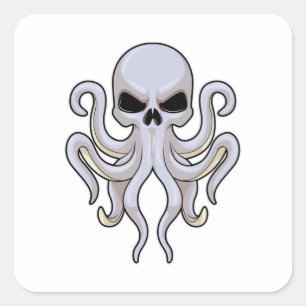 Octopus with 8 Arms & Skull Square Sticker