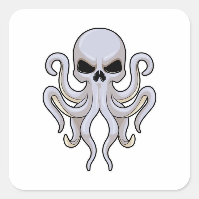 Octopus with 8 Arms & Skull Square Sticker (Front)