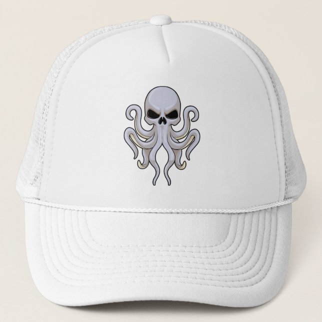 Octopus with 8 Arms & Skull Trucker Hat (Front)