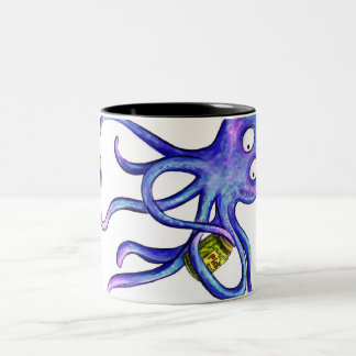 Octopus with a pickle jar Two-Tone coffee mug