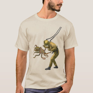 Octopus with a Vintage Diver Using a Diving Helmet T-Shirt