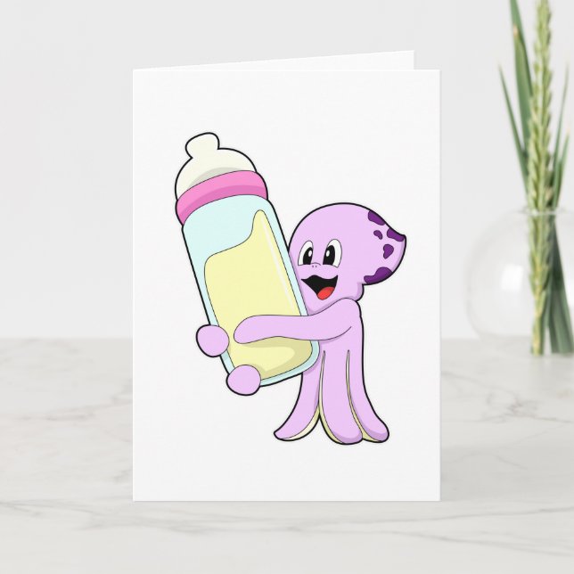 Octopus with Baby bottle Milk Card (Front)