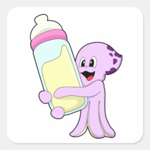 Octopus with Baby bottle Milk Square Sticker