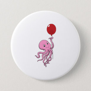 Octopus with Balloon 7.5 Cm Round Badge