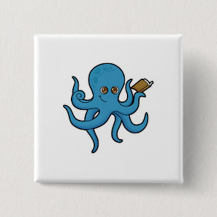 Octopus with Book 15 Cm Square Badge