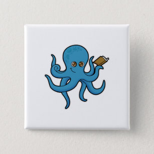 Octopus with Book 15 Cm Square Badge
