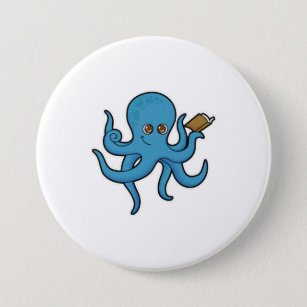 Octopus with Book 7.5 Cm Round Badge