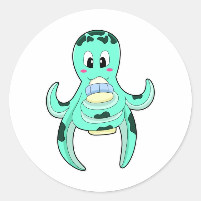 Octopus with Bottle of Milk Classic Round Sticker (Front)