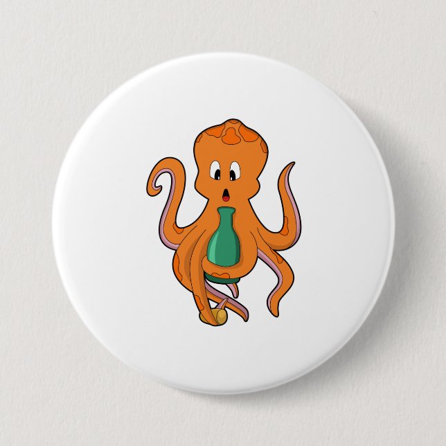Octopus with Bottle.PNG 7.5 Cm Round Badge (Front)