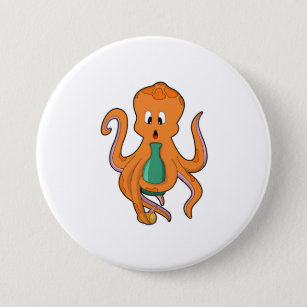 Octopus with Bottle.PNG 7.5 Cm Round Badge