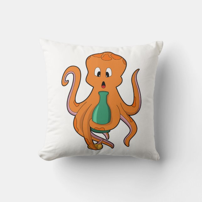 Octopus with Bottle.PNG Cushion (Front)