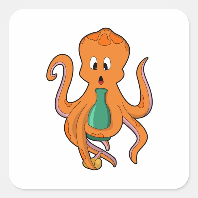 Octopus with Bottle.PNG Square Sticker (Front)