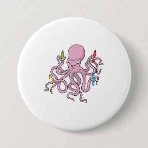 Octopus with Crayon 7.5 Cm Round Badge