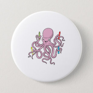 Octopus with Crayon 7.5 Cm Round Badge