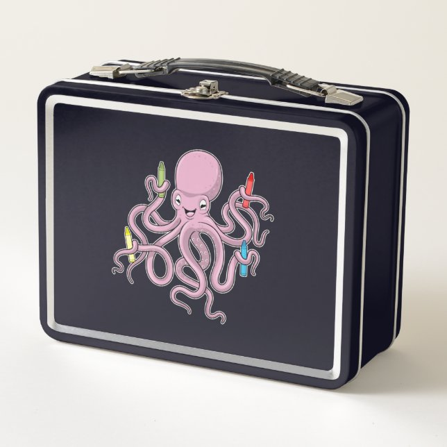 Octopus with Crayon Metal Lunch Box (Front)