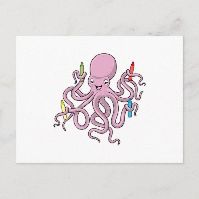 Octopus with Crayon Postcard (Front)