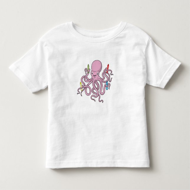Octopus with Crayon Toddler T-Shirt (Front)