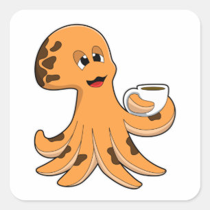 Octopus with Cup of Coffee Square Sticker