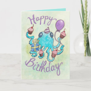 Octopus with Cupcakes Birthday Card