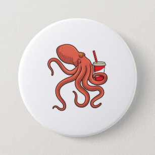Octopus with Drink 7.5 Cm Round Badge