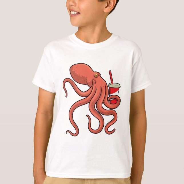Octopus with Drink T-Shirt (Front)
