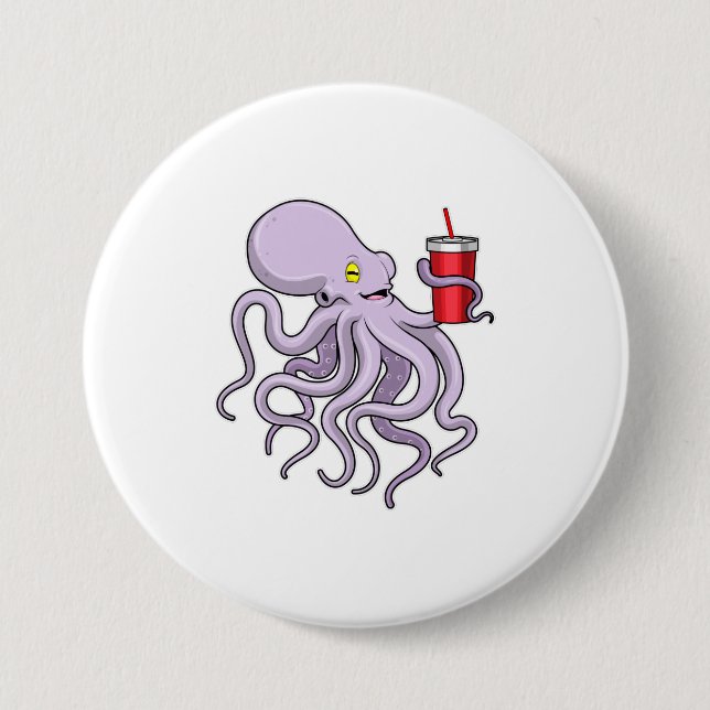 Octopus with Drinking mug 7.5 Cm Round Badge (Front)