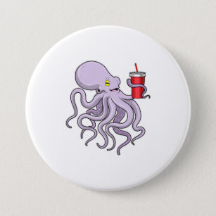 Octopus with Drinking mug 7.5 Cm Round Badge