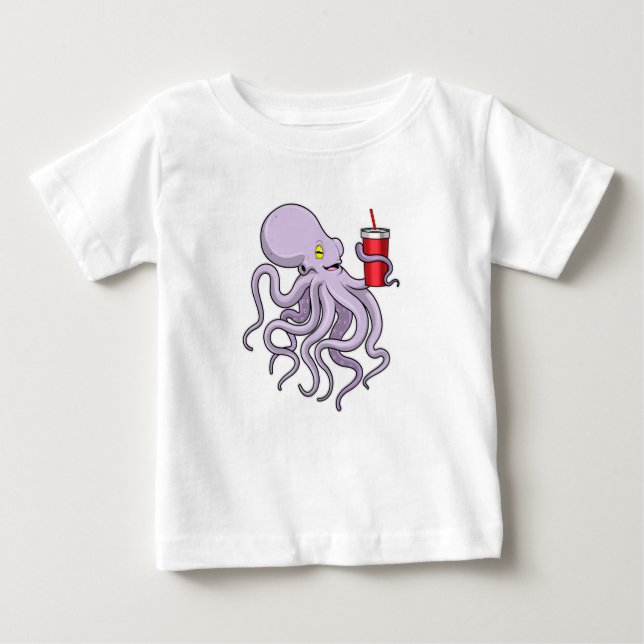 Octopus with Drinking mug Baby T-Shirt (Front)
