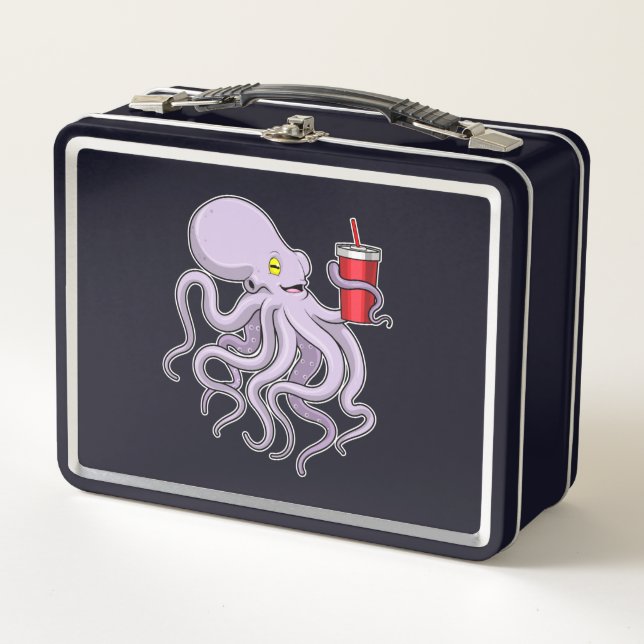Octopus with Drinking mug Metal Lunch Box (Front)