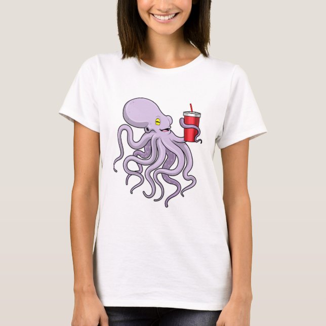 Octopus with Drinking mug T-Shirt (Front)