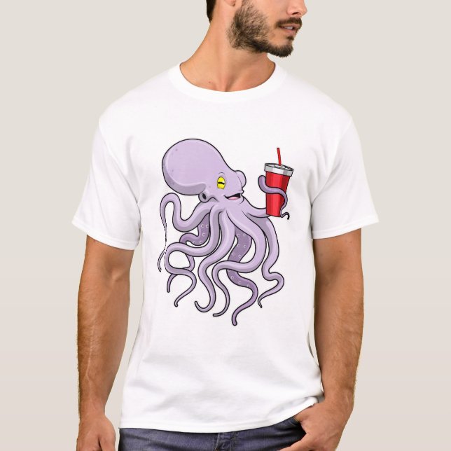 Octopus with Drinking mug T-Shirt (Front)