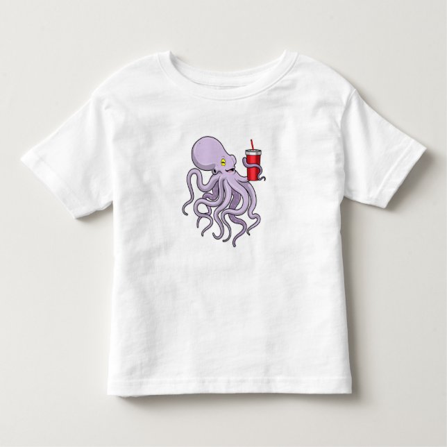 Octopus with Drinking mug Toddler T-Shirt (Front)