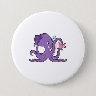 Octopus with Fish.PNG 7.5 Cm Round Badge
