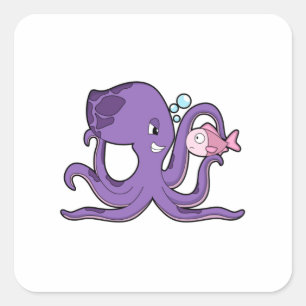 Octopus with Fish.PNG Square Sticker