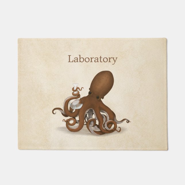 Octopus With Glass Flask Steampunk Laboratory Door Doormat (Front)