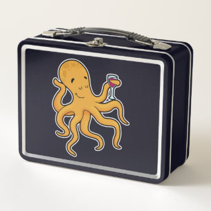 Octopus with Glass of Juice Metal Lunch Box