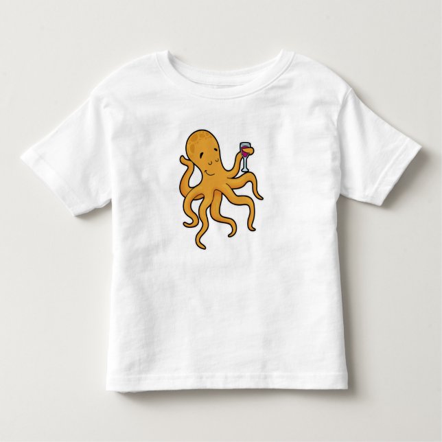 Octopus with Glass of Juice Toddler T-Shirt (Front)