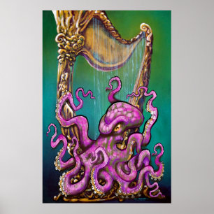 Octopus with Harp Poster