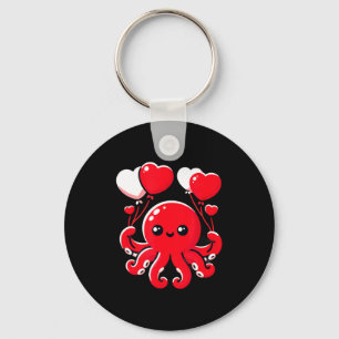 Octopus With Heart Balloons Adorable Valentines Da Key Ring
