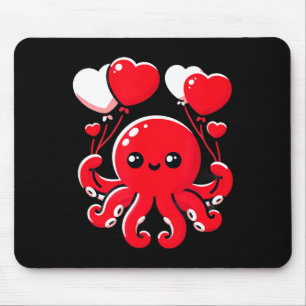 Octopus With Heart Balloons Adorable Valentines Da Mouse Pad