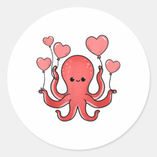 Octopus With Heart Balloons Valentines Day Octopus Classic Round Sticker