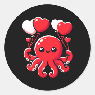 Octopus With Heart Bylloons Adorable Valentines Da Classic Round Sticker