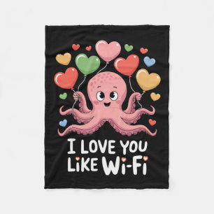 Octopus With Heart Bylloons I Love You Like Wi-fi Fleece Blanket